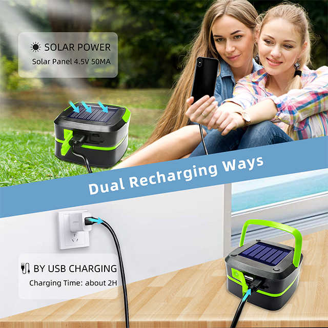 Green Collapsible Portable Solar LED Camping Lantern with USB Charging V888-ELOSUNG15582