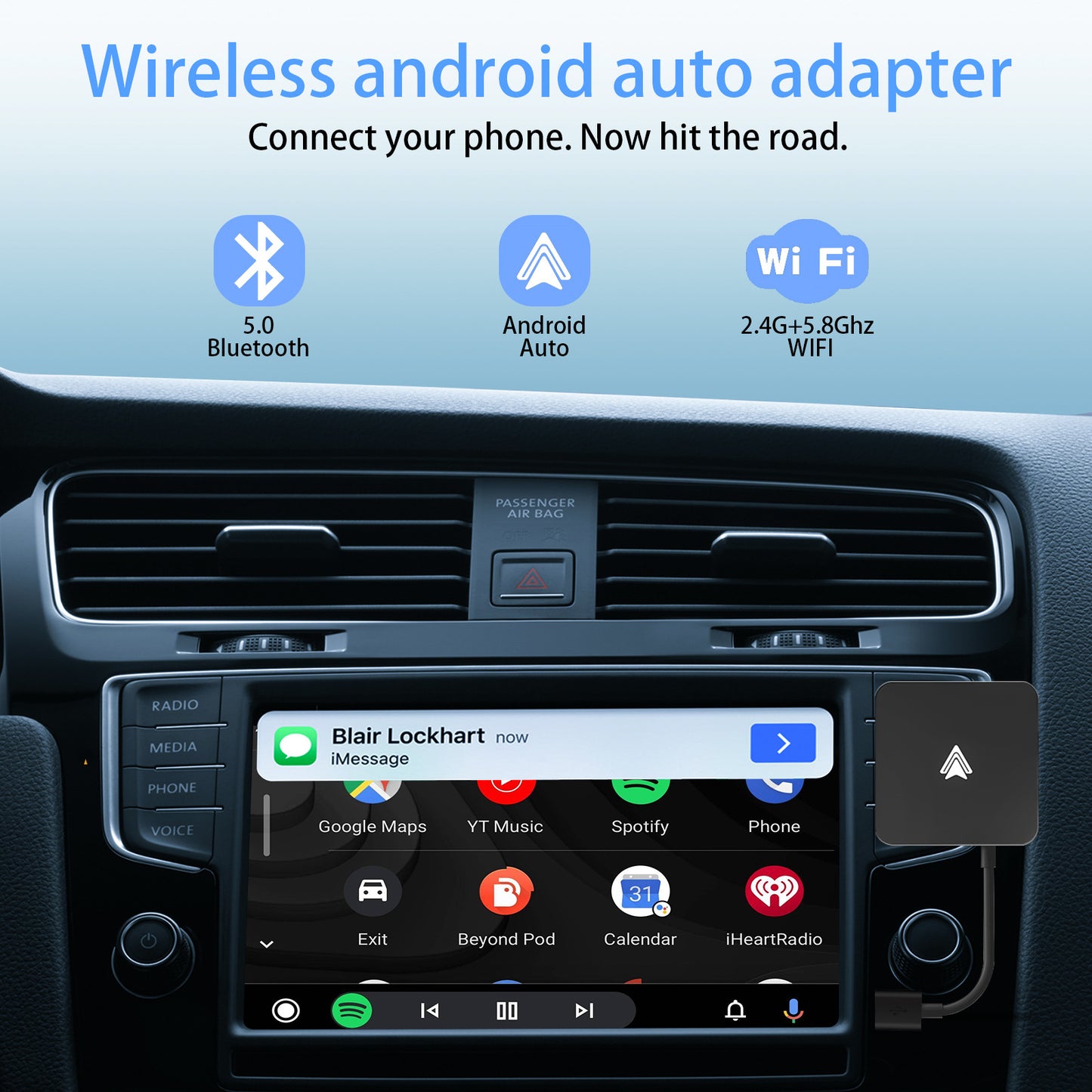 Car Wireless Android Auto Adapter - Transform Wired to Wireless, Bluetooth 5.0 & 5G WiFi V888-ELOSUNG15627