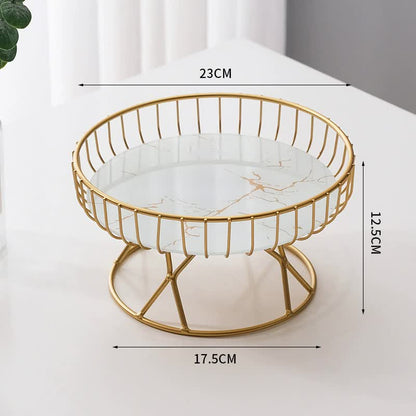 Elegant Iron Art Glass Serving Tray(White Glass) - Round Design with Gold Finish V888-ELOSUNG15632