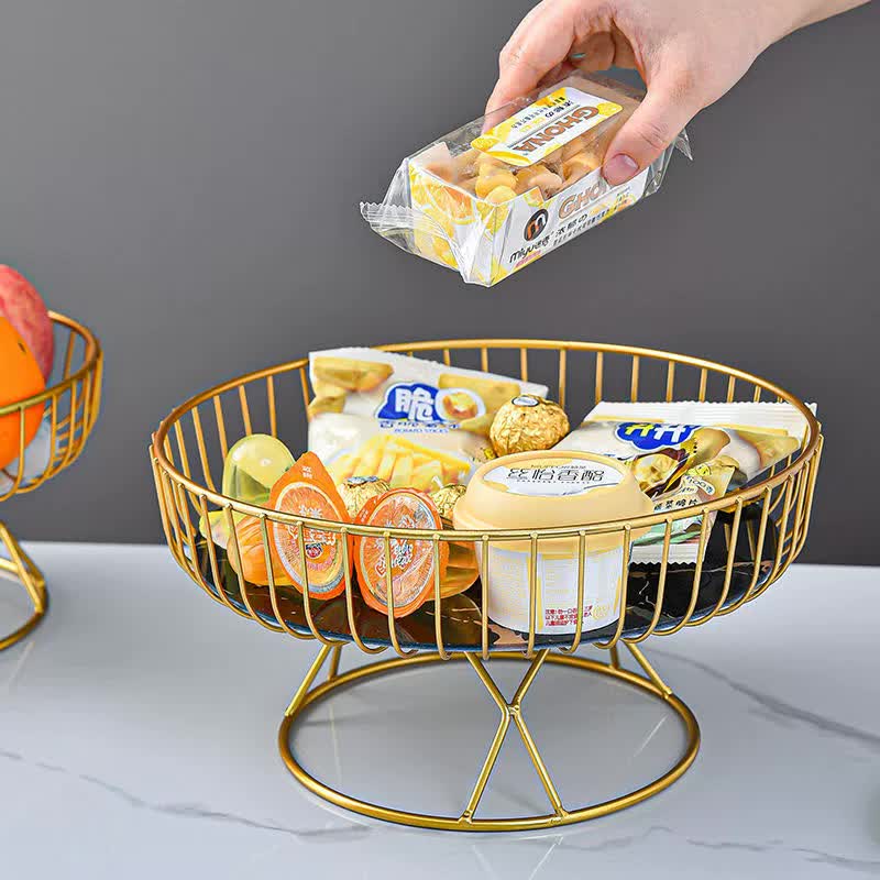 Elegant Iron Art Glass Serving Tray(White Glass) - Round Design with Gold Finish V888-ELOSUNG15632