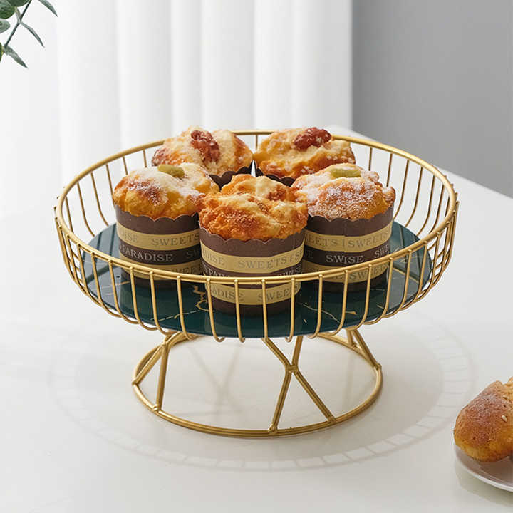 Elegant Iron Art Glass Serving Tray(White Glass) - Round Design with Gold Finish V888-ELOSUNG15632
