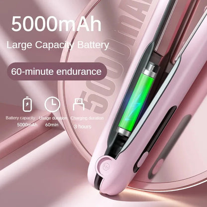 Pink Wireless Rechargeable Hair Straightener with 5000mAh Battery - Portable Design & Adjustable Temperature V888-ELOSUNG15640