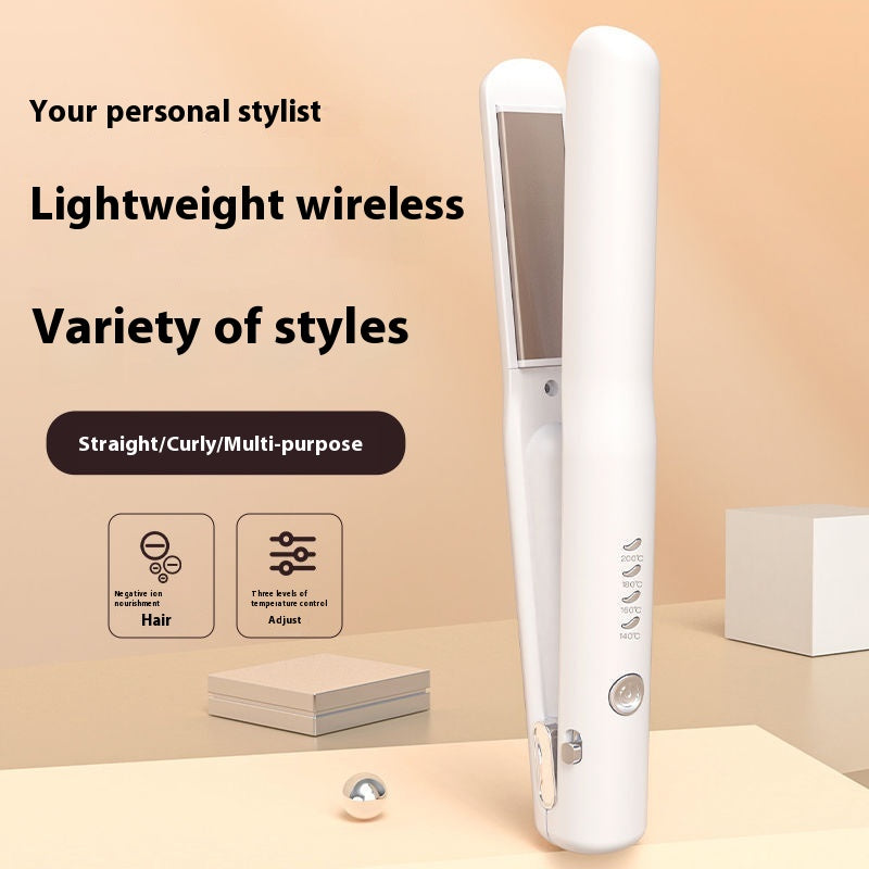 White Portable Wireless Hair Straightener with Adjustable Temperature - USB Type-C Charging, Lightweight V888-ELOSUNG15667