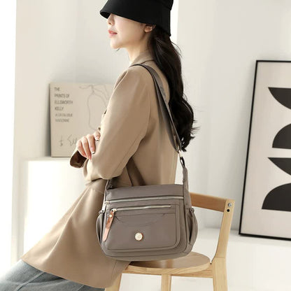 Coffee Nylon Crossbody Bag with Multiple Compartments - Compact and Stylish Design V888-ELOSUNG15675