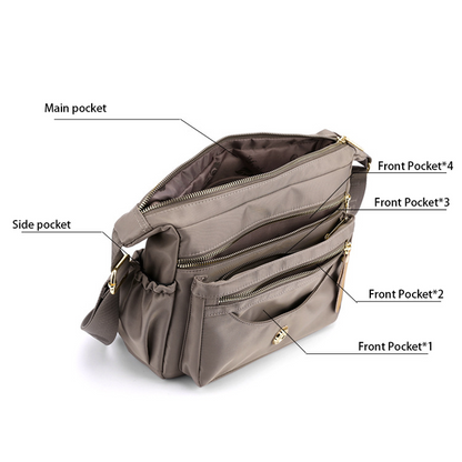 Coffee Nylon Crossbody Bag with Multiple Compartments - Compact and Stylish Design V888-ELOSUNG15675