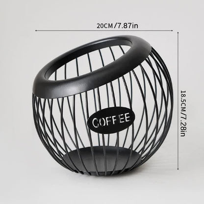 Black Handcrafted Coffee Capsule Storage Basket - Vintage Iron Art Design V888-ELOSUNG15704