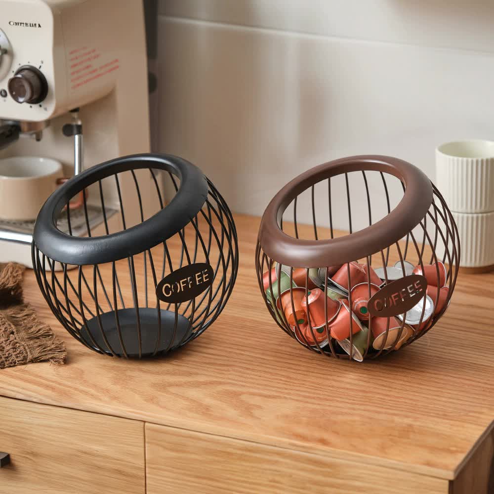 Black Handcrafted Coffee Capsule Storage Basket - Vintage Iron Art Design V888-ELOSUNG15704