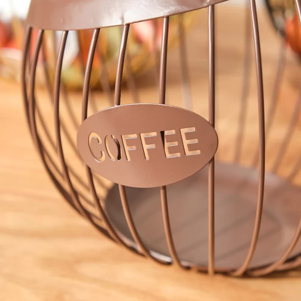 Black Handcrafted Coffee Capsule Storage Basket - Vintage Iron Art Design V888-ELOSUNG15704