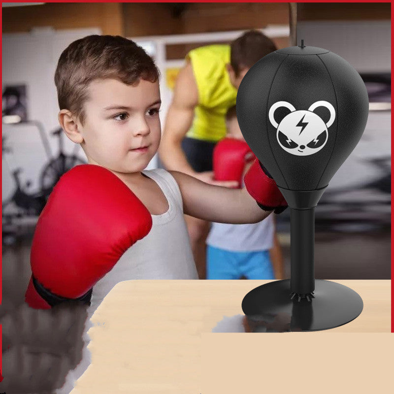 Adjustable Desktop Punching Speed Ball - Durable PU Leather, Stable Base (Monkey pattern and Kids Boxing V888-ELOSUNG15726