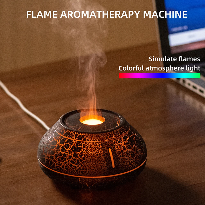 Flame Mountain Aroma Diffuser - 7-Color LED Light, 130ml Capacity, Ultrasonic Mist Maker for Home or Office, V888-ELOSUNG15727