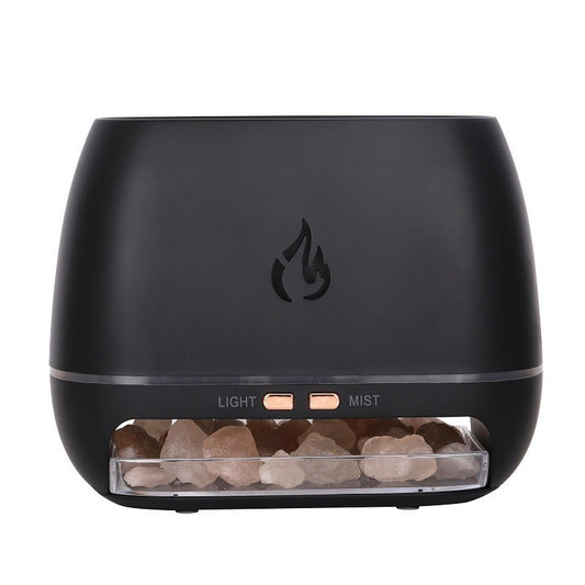 Black Himalayan Salt Flame Aroma Diffuser - 250ml Ultrasonic Humidifier with 7-Color LED Light for Relaxation V888-ELOSUNG15732