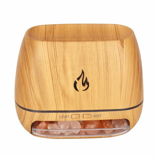Wood Grain Color Himalayan Salt Flame Aroma Diffuser - 250ml Ultrasonic Humidifier with 7-Color LED Light for V888-ELOSUNG15734