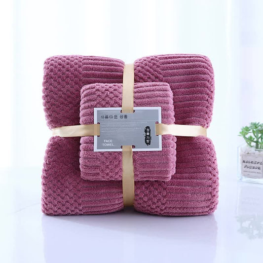 (2 PCS Purple) Coral Fleece Towel and Bath Towel Set - Ultra Soft, Absorbent, and Lint-Free for Home and Spa V888-ELOSUNG15752