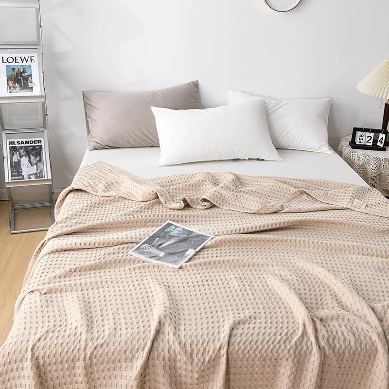 Cotton Waffle Blanket - Air Conditioning Blanket/Throw/Summer Quilt, 100*150cm,Khaki V888-ELOSUNG15815