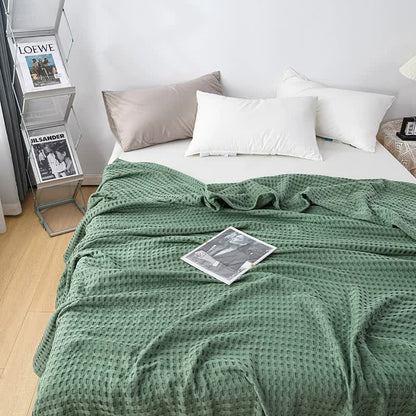 Cotton Waffle Blanket - Air Conditioning Blanket/Throw/Summer Quilt, 100*152cm,Green V888-ELOSUNG15820