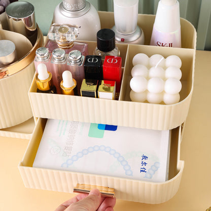 Cream Color Rotating Makeup Organizer Box - Multi-Compartment Cosmetic Storage V888-ELOSUNG15837