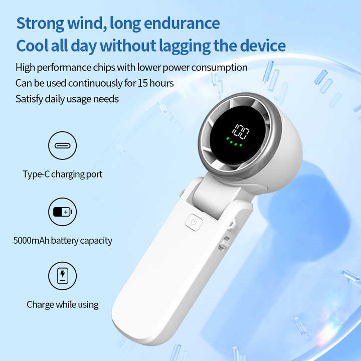 White Portable USB Rechargeable Handheld Fan with Digital Display V888-ELOSUNG15844