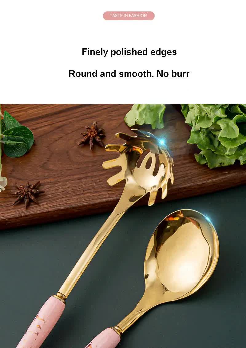 White Gold Stainless Steel Kitchen Utensil Set - 7-Piece Golden Cooking Tools with Stand V888-ELOSUNG15850