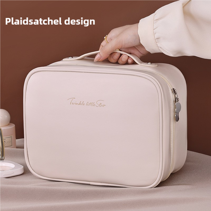 Brown Portable PU Leather Makeup Bag with Detachable Divider - Travel Cosmetic Organizer V888-ELOSUNG15868