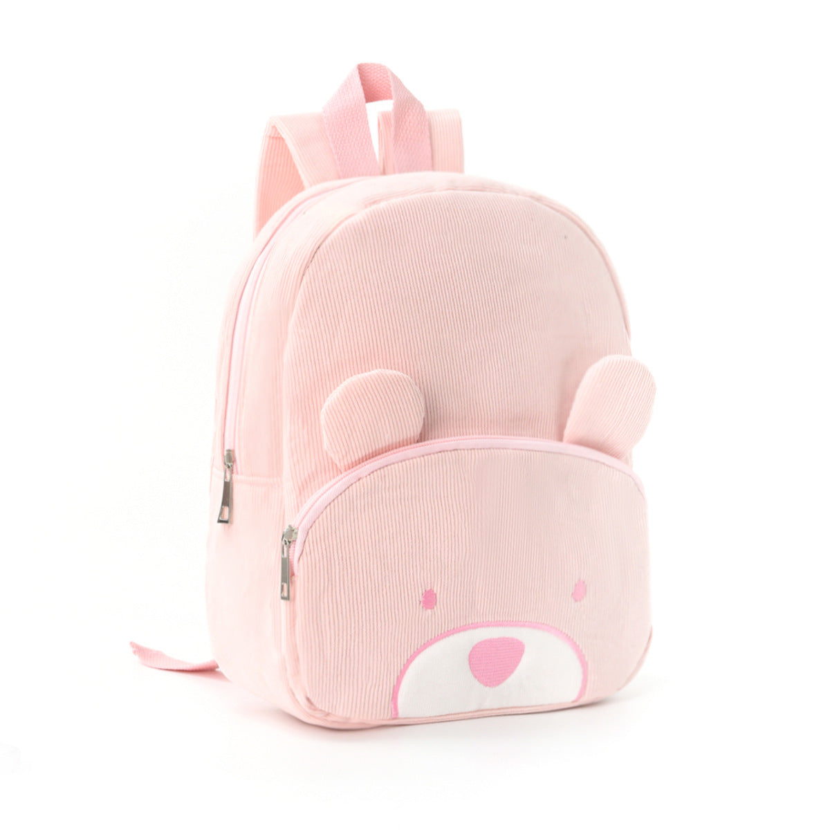 Cute Pink Bear Backpack - Soft Corduroy Material with Adjustable Straps V888-ELOSUNG15893