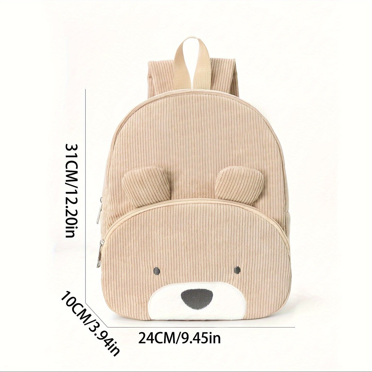 Cute Pink Bear Backpack - Soft Corduroy Material with Adjustable Straps V888-ELOSUNG15893