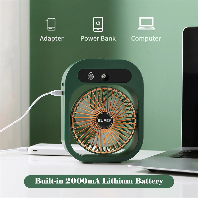 Portable USB Rechargeable Misting Fan - Compact Personal Fan with Cooling Spray - Green Colors V888-ELOSUNG15945