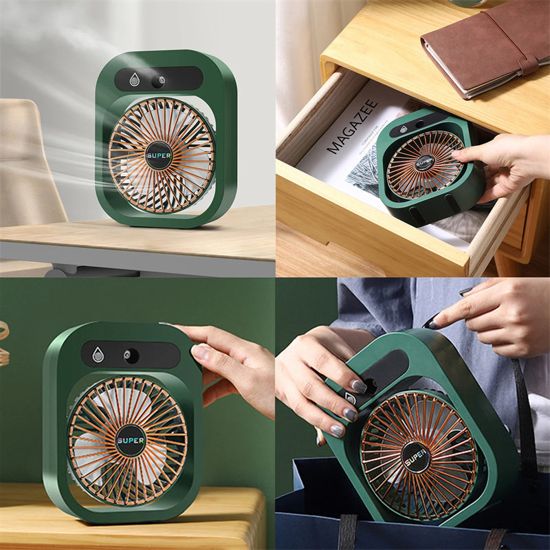 Portable USB Rechargeable Misting Fan - Compact Personal Fan with Cooling Spray - Green Colors V888-ELOSUNG15945