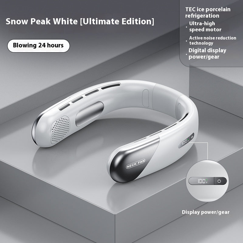 Digital Display Neck Fan - Rechargeable Portable Wearable Fan with Adjustable Speed- White 2400mAh V888-ELOSUNG15949