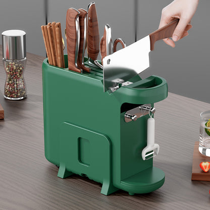 Green Multifunctional Kitchen Knife Rack - Storage Organizer with Built-in Knife Sharpener, for Knives, V888-ELOSUNG15974