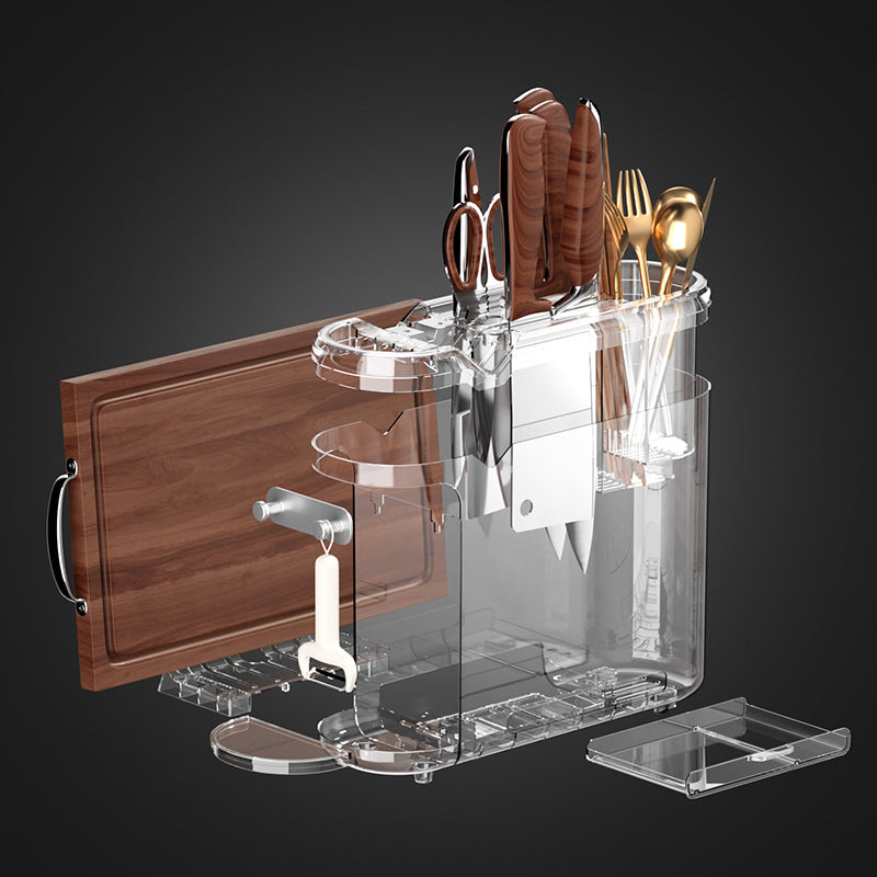 Green Multifunctional Kitchen Knife Rack - Storage Organizer with Built-in Knife Sharpener, for Knives, V888-ELOSUNG15974