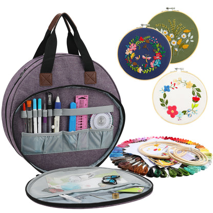 Leaves Multi-Pocket Embroidery Storage Bag - Oxford Cloth Handbag Organizer for Cross-Stitch and Thread V888-ELOSUNG15977