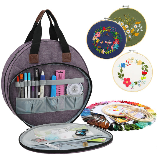 Leaves Multi-Pocket Embroidery Storage Bag - Oxford Cloth Handbag Organizer for Cross-Stitch and Thread V888-ELOSUNG15977