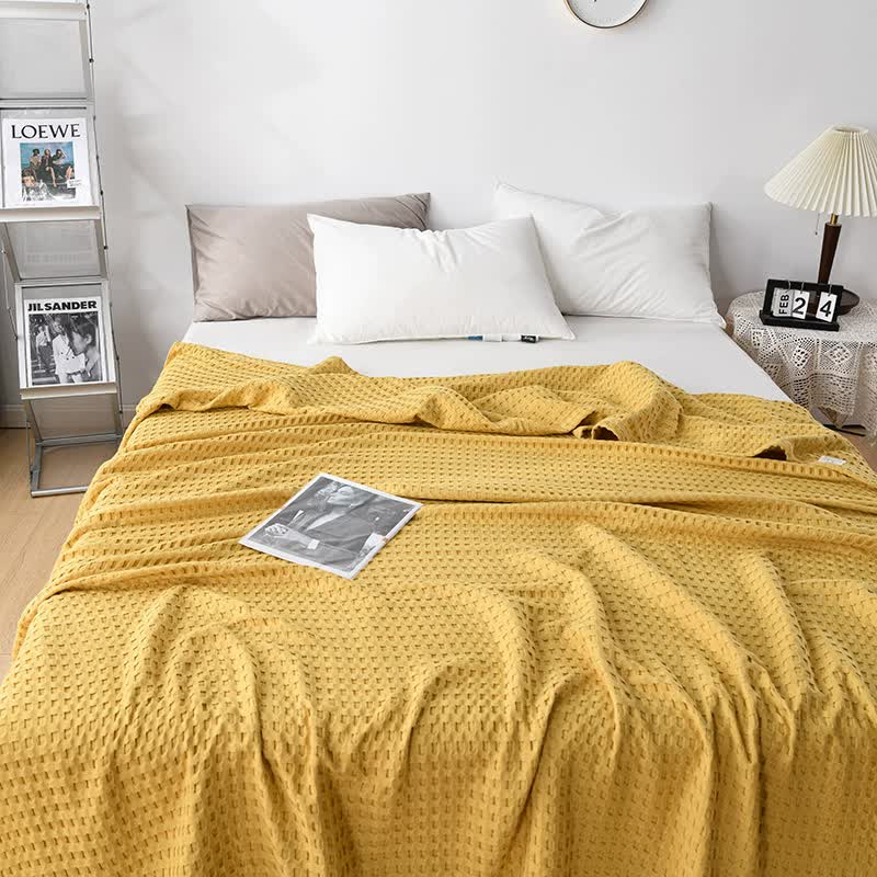 Cotton Waffle Blanket - Air Conditioning Blanket/Throw/Summer Quilt, 200*230cm,Yellow V888-ELOSUNG15979
