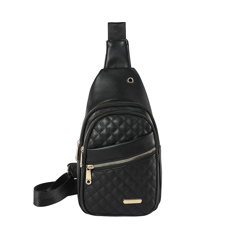 Black Women's Quilted Sling Bag - Stylish Crossbody Shoulder Backpack V888-ELOSUNG16012