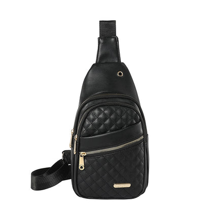 Black Women's Quilted Sling Bag - Stylish Crossbody Shoulder Backpack V888-ELOSUNG16012