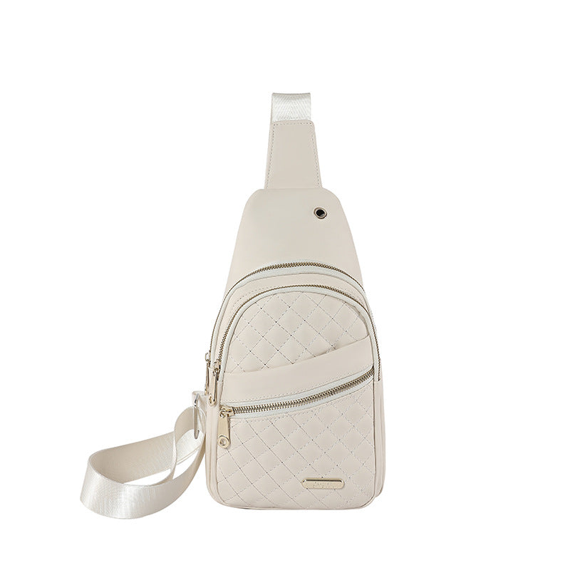 White Women's Quilted Sling Bag - Stylish Crossbody Shoulder Backpack V888-ELOSUNG16013