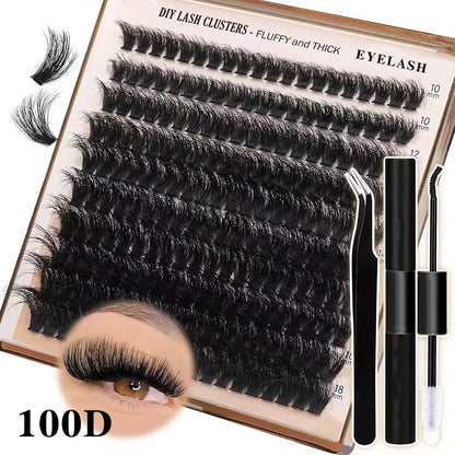 3 PCS DIY Lash Clusters Kit - 100D Fluffy & Thick False Eyelashes with Adhesive and Tools V888-ELOSUNG16042