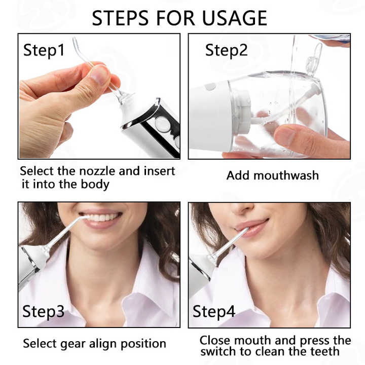Pink 300ML Cordless Water Flosser with 5 Nozzles - Rechargeable Portable Oral Irrigator V888-ELOSUNG16044
