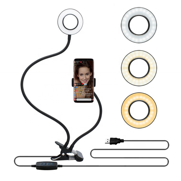 Flexible LED Ring Light with Phone Holder - Adjustable Brightness & Clip Base V888-ELOSUNG16057