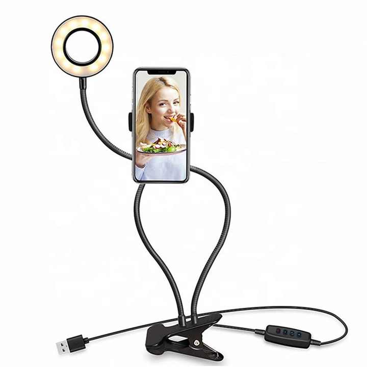 Flexible LED Ring Light with Phone Holder - Adjustable Brightness & Clip Base V888-ELOSUNG16057