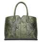 Green Elegant Embossed Rose Leather Handbag - Vintage Style Tote Bag V888-ELOSUNG16076