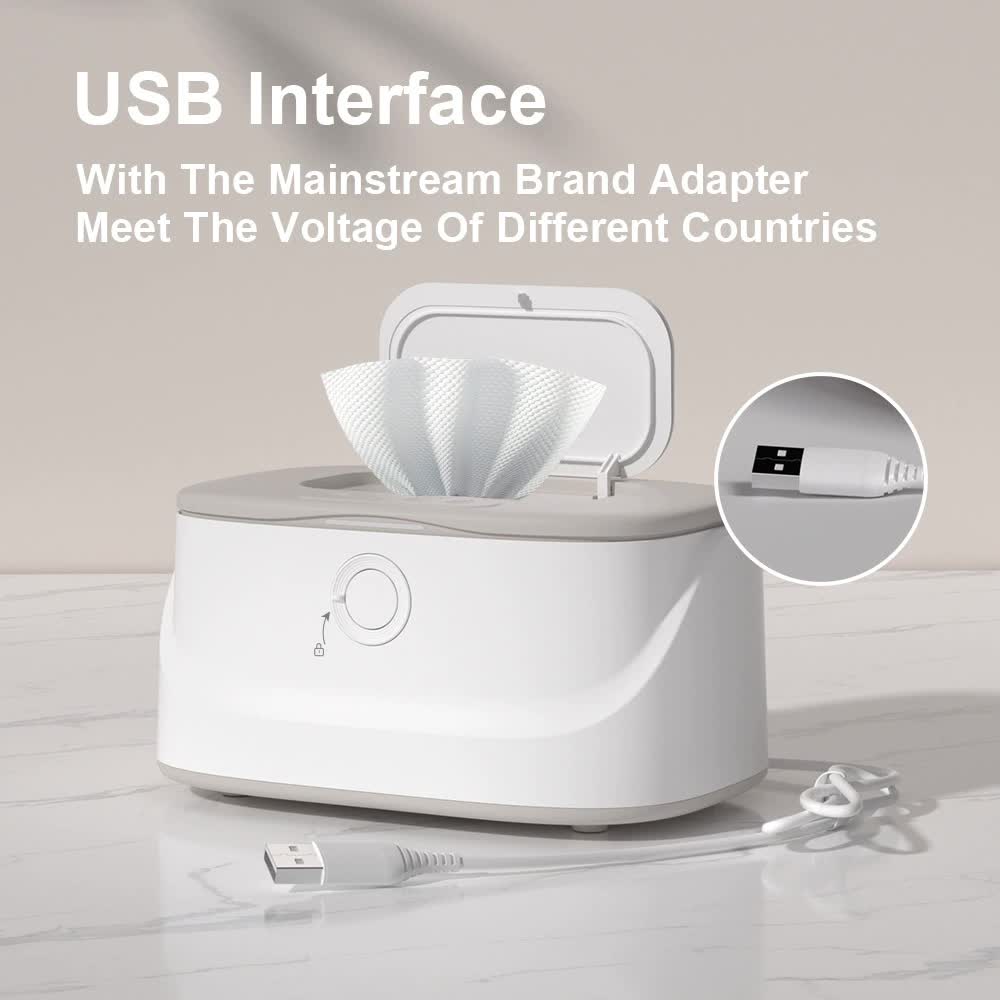 Grey USB-Powered Baby Wet Wipes Warmer - Portable and Adjustable Heating V888-ELOSUNG16079