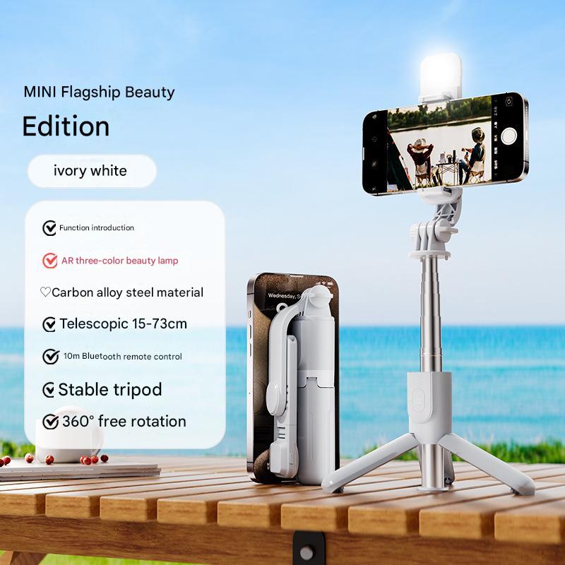 White With Light Portable Selfie Stick Tripod with Bluetooth Remote - Compact and Adjustable V888-ELOSUNG16120