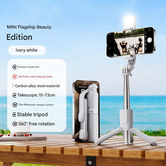White With Light Portable Selfie Stick Tripod with Bluetooth Remote - Compact and Adjustable V888-ELOSUNG16120
