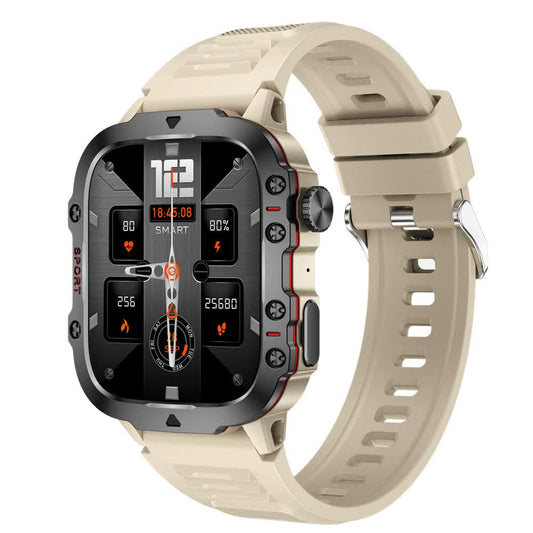 Beige Rugged Smart Fitness Watch - Waterproof, Multi-Sport Modes, and Health Tracking V888-ELOSUNG16132
