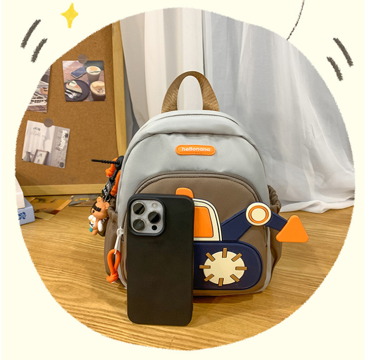Blue Kids' Cartoon Backpack - Adorable Excavator Design with Spacious Compartments V888-ELOSUNG16148