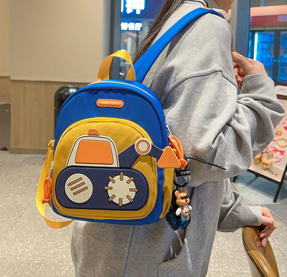 Blue-yellow Kids' Cartoon Backpack - Adorable Excavator Design with Spacious Compartments V888-ELOSUNG16149