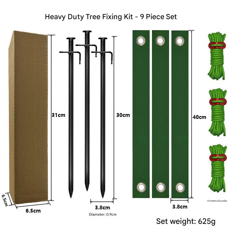 Black Spike Heavy-Duty Tree Anchoring Kit - 9-Piece Set with Ground Stakes, Straps, and Ropes V888-ELOSUNG16156