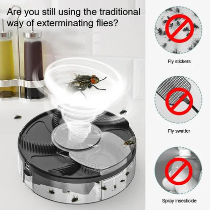 Black Electric Rotating Fly Trap - 360 Degree Efficient Insect Catcher for Indoor Use V888-ELOSUNG16171