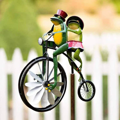 Whimsical Frog Garden Wind Spinner - Metal Yard Art with Cycling Frogs V888-ELOSUNG16174